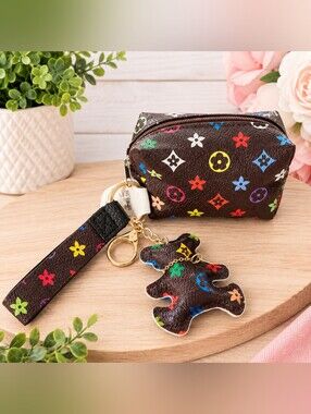 Multicolor Monogram Bear Keychain Coin Pouch - Women Accessories